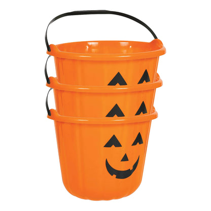 PMU Halloween Jack-O-Lantern Trick or Treat Pail Bucket - Candy Gift Basket for Kids - Pumpkin Plastic Buckets with Handle - Perfect Halloween Décor - 9 Inch