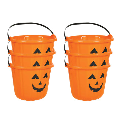 PMU Halloween Jack-O-Lantern Trick or Treat Pail Bucket - Candy Gift Basket for Kids - Pumpkin Plastic Buckets with Handle - Perfect Halloween Décor - 9 Inch