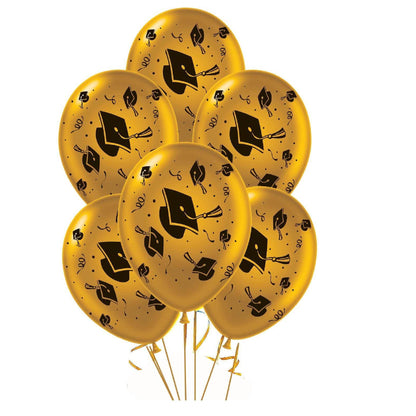 PMU Graduation Balloons | Premium Congrats Grad Balloon with All-Over Print Grad Caps-Confetti and Streamers | Graduation Party Supplies & Decorations | Latex Balloons