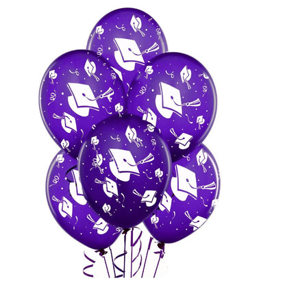 PMU Graduation Balloons | Premium Congrats Grad Balloon with All-Over Print Grad Caps-Confetti and Streamers | Graduation Party Supplies & Decorations | Latex Balloons