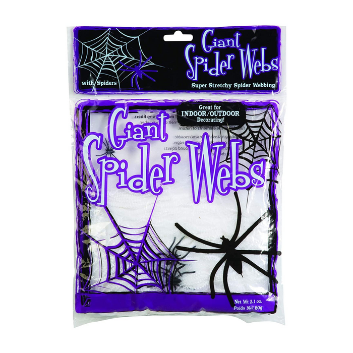 PMU Halloween Spider Webs Giant White 2oz w/4 Spiders