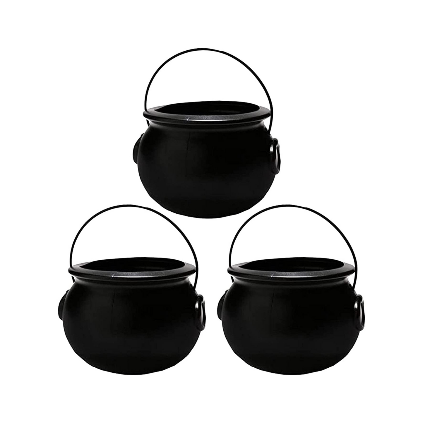 PMU Halloween Cauldron - Multi-Pack Assortment Plastic Candy Holder for Kids - Halloween Party Favors & Supplies - Black Set