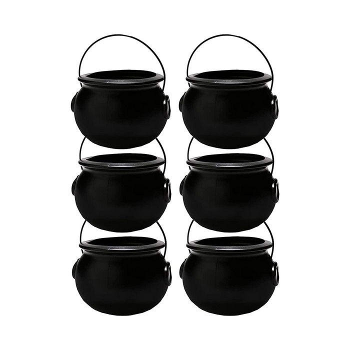 PMU Halloween Cauldron - Multi-Pack Assortment Plastic Candy Holder for Kids - Halloween Party Favors & Supplies - Black Set