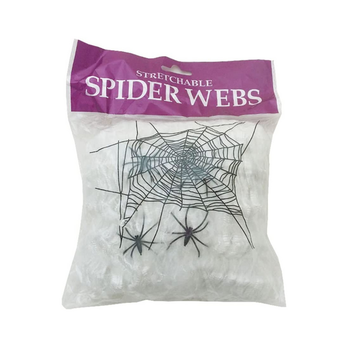 PMU Halloween Decoration Super Stretch Spider Cob Webs with 2 Pieces Spiders Pkg/1