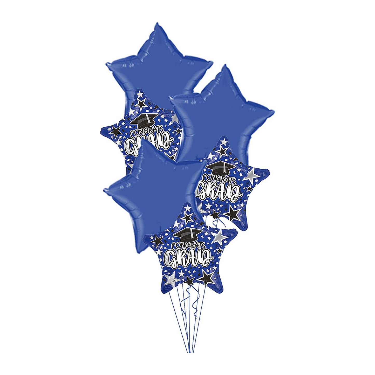 PMU Graduation Bouquet with (3) 18 Inch Congrats Grad Star & (3) 22 Inch Solid Star Shape Mylar Balloons Pkg/6