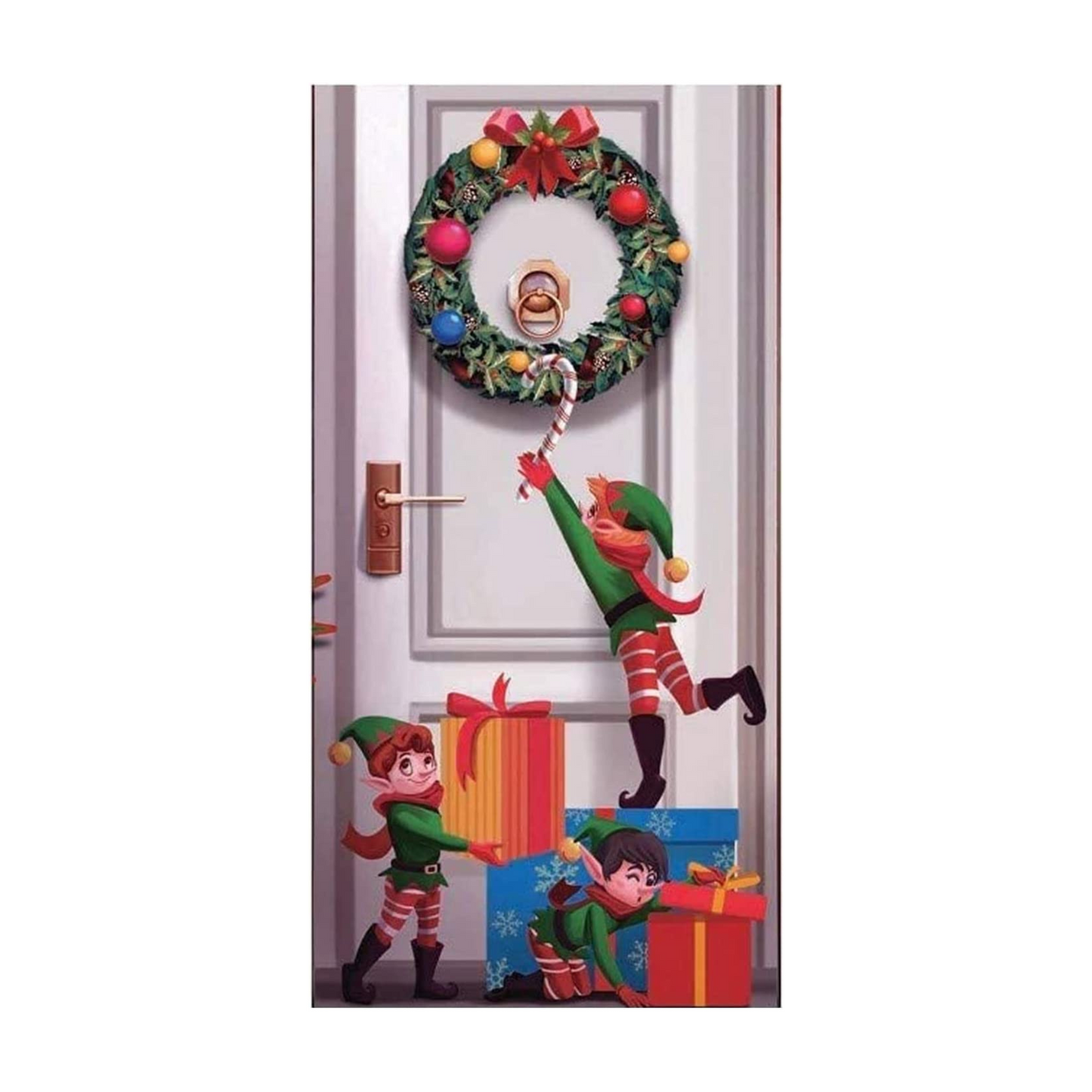 PMU Christmas Light Up Door Cover 30 Inch x 60 Inch and Flashlight Projector for Kids