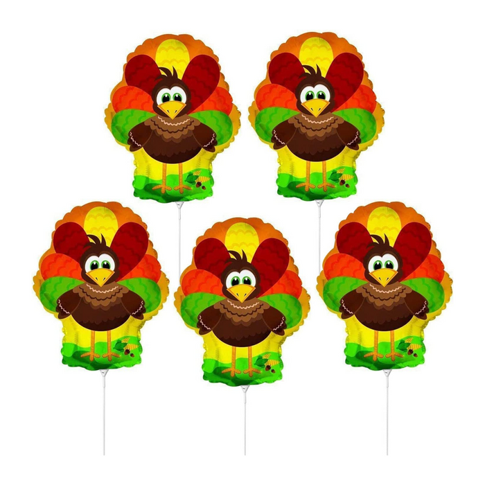 PMU Thanksgiving "Turkey" 10 Inch Pre-Inflated Balloons with Stick