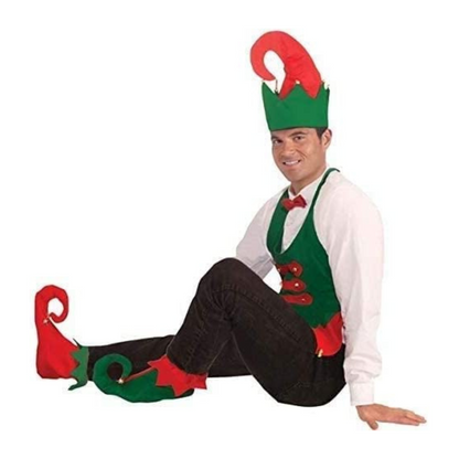 PMU Christmas Elf Hat and Shoe Cover Set Red and Green Costume