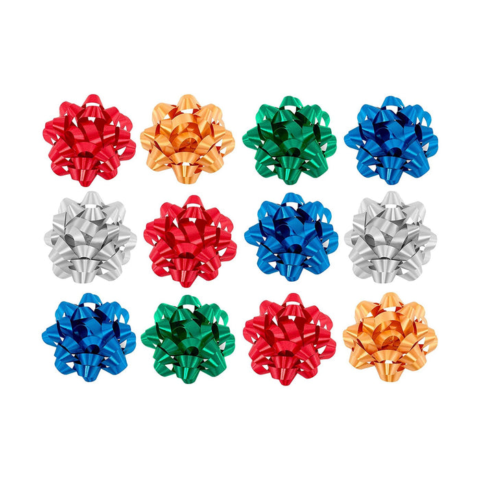 PMU Decorative Confetti Gift Bows Large Metallic Assortment (12/Pkg) Pkg/1