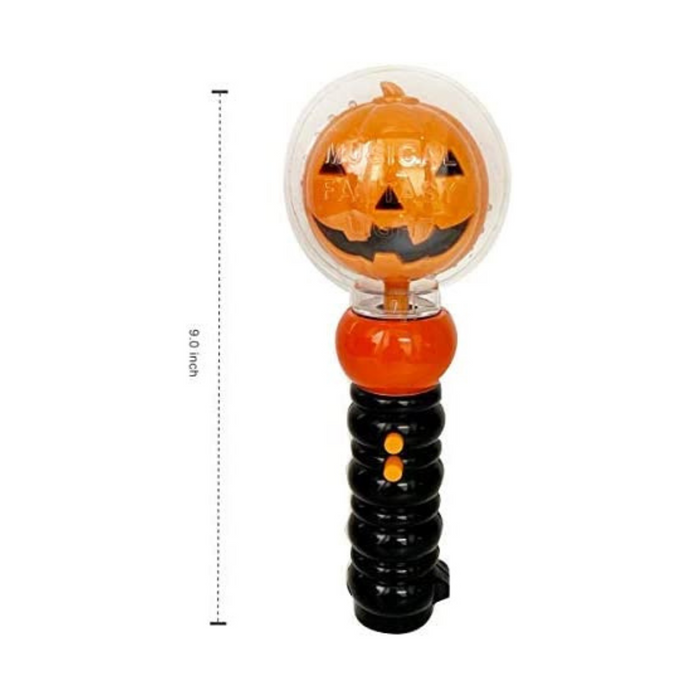 PMU Halloween Light-Up Musical Spinning Pumpkin Wand - LED Illuminated Prop for Kids Trick-or-Treating - Fun Gift for Birthday Party Favor & Classroom Prizes, 9 inch