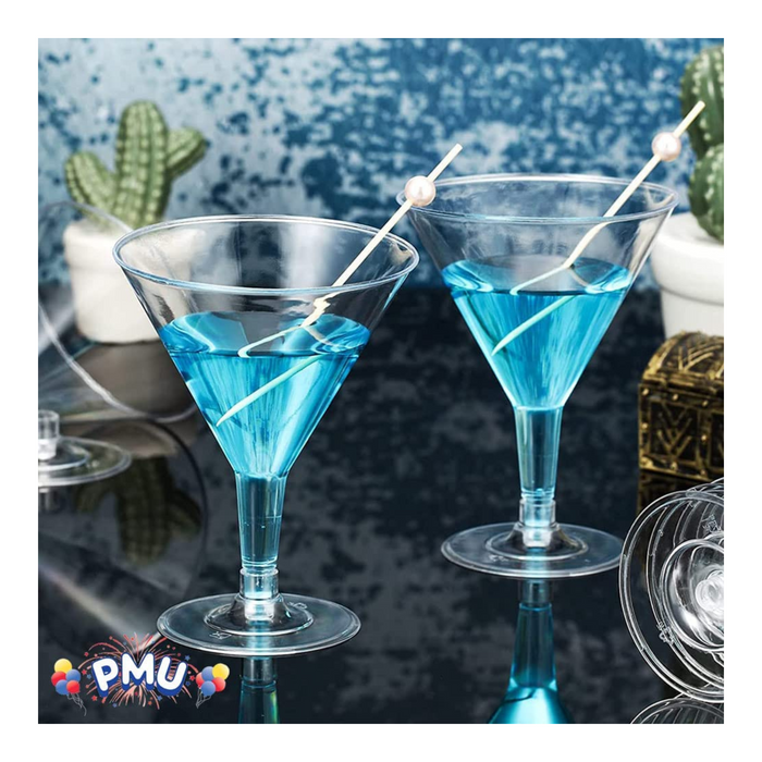 PMU Martini Glasses - Disposable Plastic Drinking Glasses - Reusable Martini Cups Drinkware - Perfect for Cocktail, Whiskey, Margarita - Glassware for Home Bar & Parties - Clear