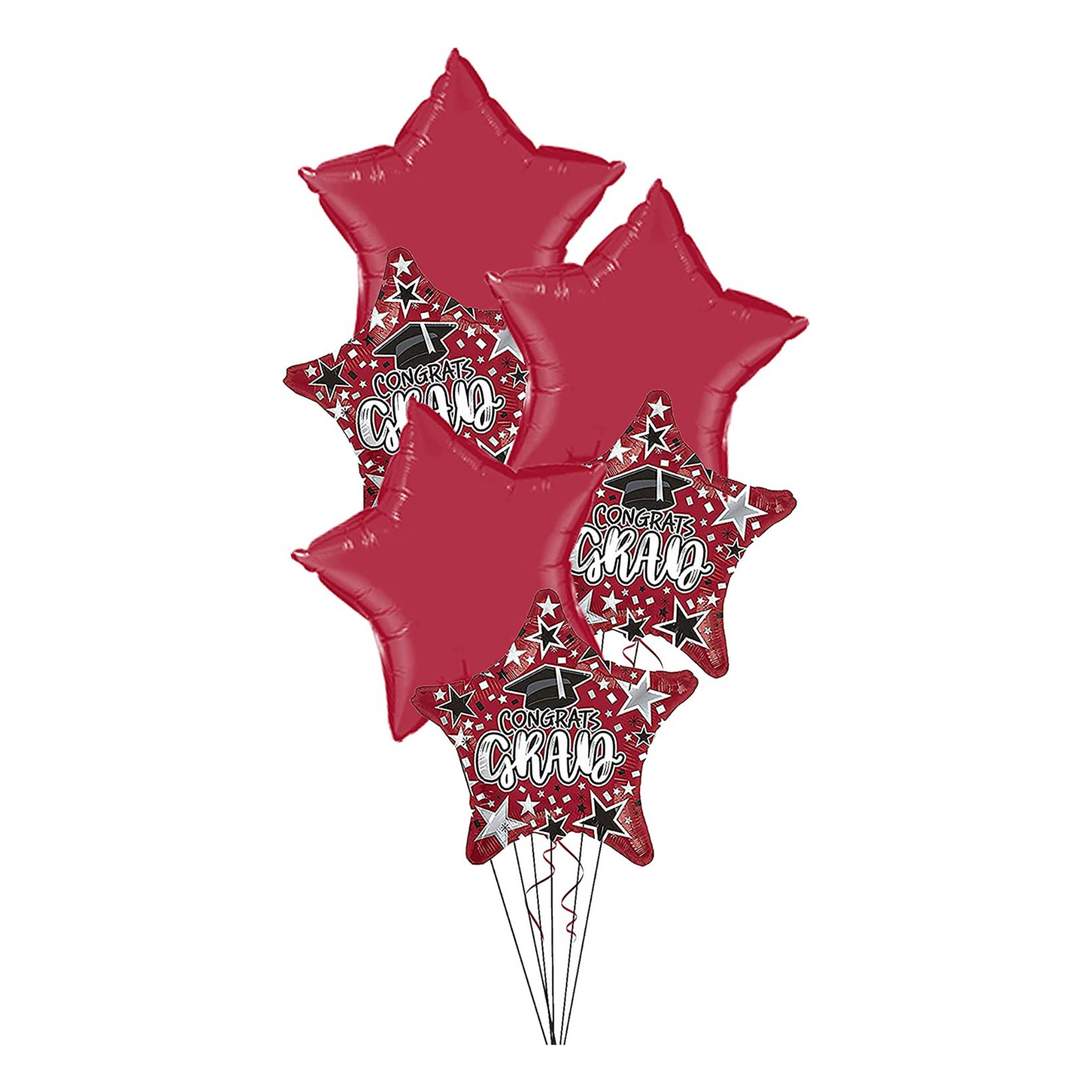 PMU Graduation Bouquet with (3) 18 Inch Congrats Grad Star & (3) 22 Inch Solid Star Shape Mylar Balloons Pkg/6