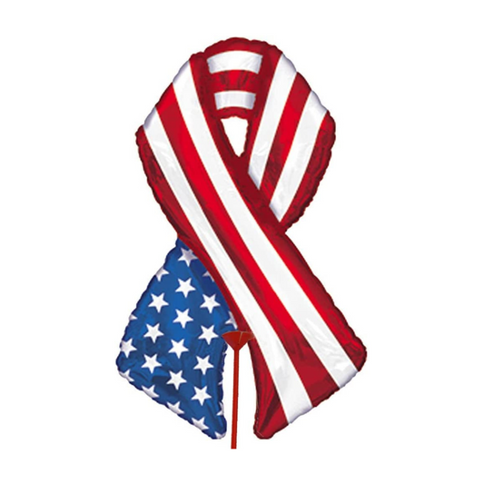 PMU Patriotic 4th of July Airfill Star Ribbon Shape Red/Blue/White 14 Inches with stick Mylar-Foil Balloon