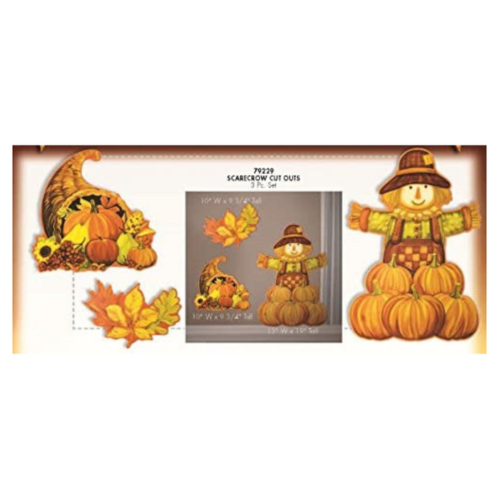 PMU Harvest Scarecrow Cutouts 3/Pkg