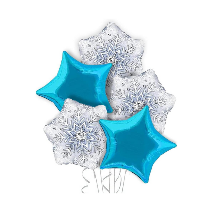 PMU 18 Inch Prism Pattern Snowflake Dots Mylar Balloon Bouquet Assortment Pkg/5