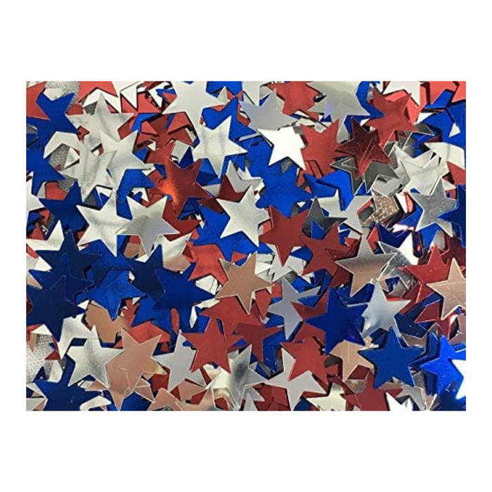 PMU Patriotic Star Confetti Red/Blue/Silver (1/2 Oz) Bag
