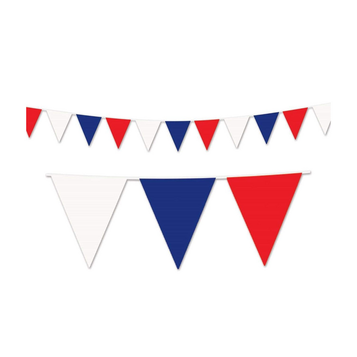 PMU Patriotic Outdoor Pennant Banner Red, White and Blue 17in. X 30ft