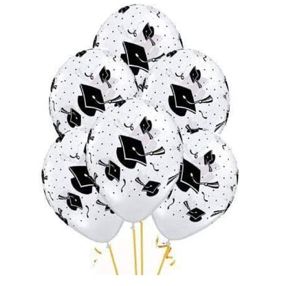 PMU Graduation Balloons | Premium Congrats Grad Balloon with All-Over Print Grad Caps-Confetti and Streamers | Graduation Party Supplies & Decorations | Latex Balloons